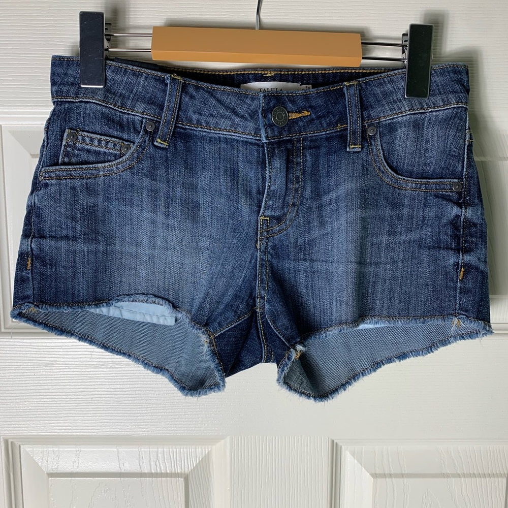 Aritzia Talula | Low Rise Raw Hem Blue Denim Shorts - 25